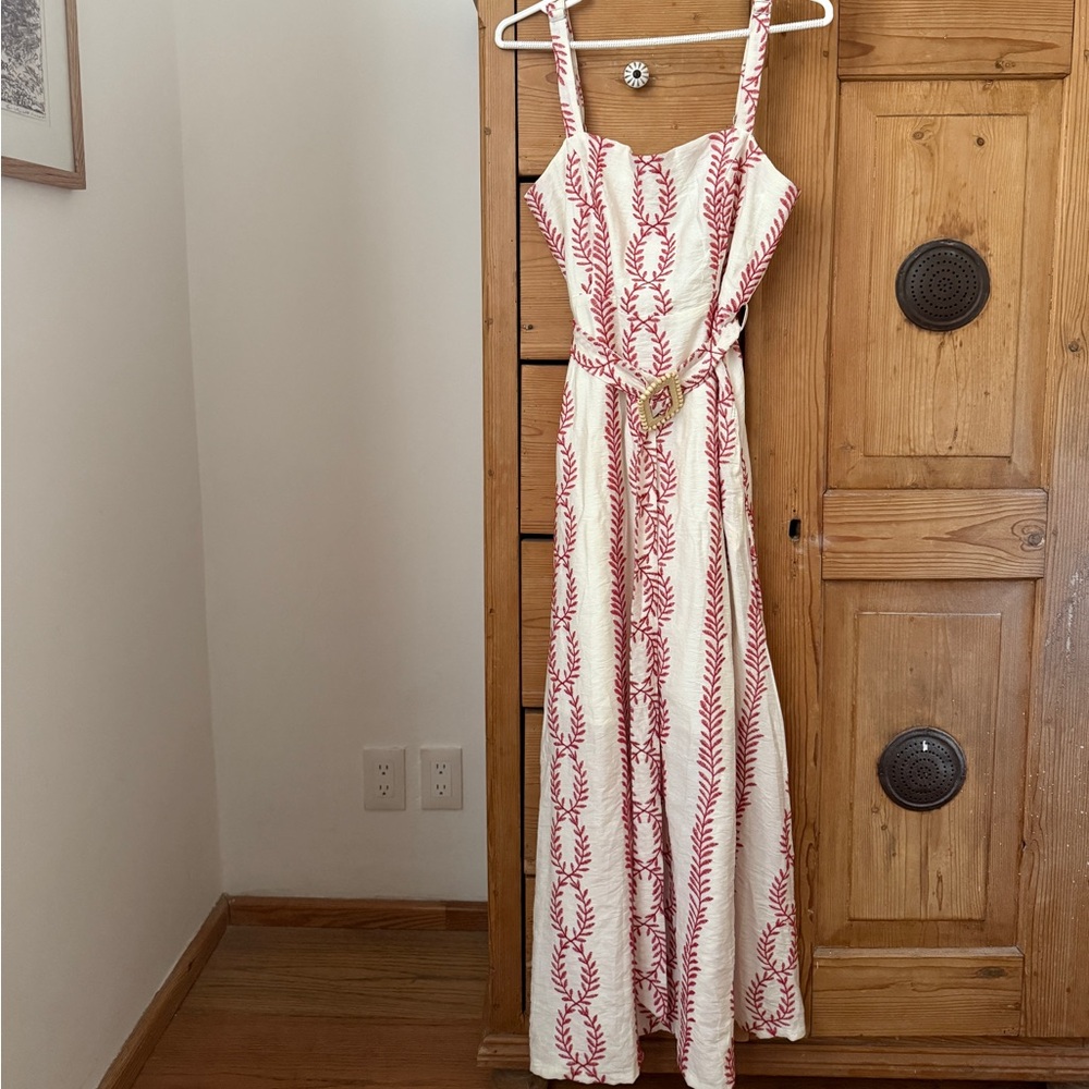 Elegant Red and White Embroidered Dress